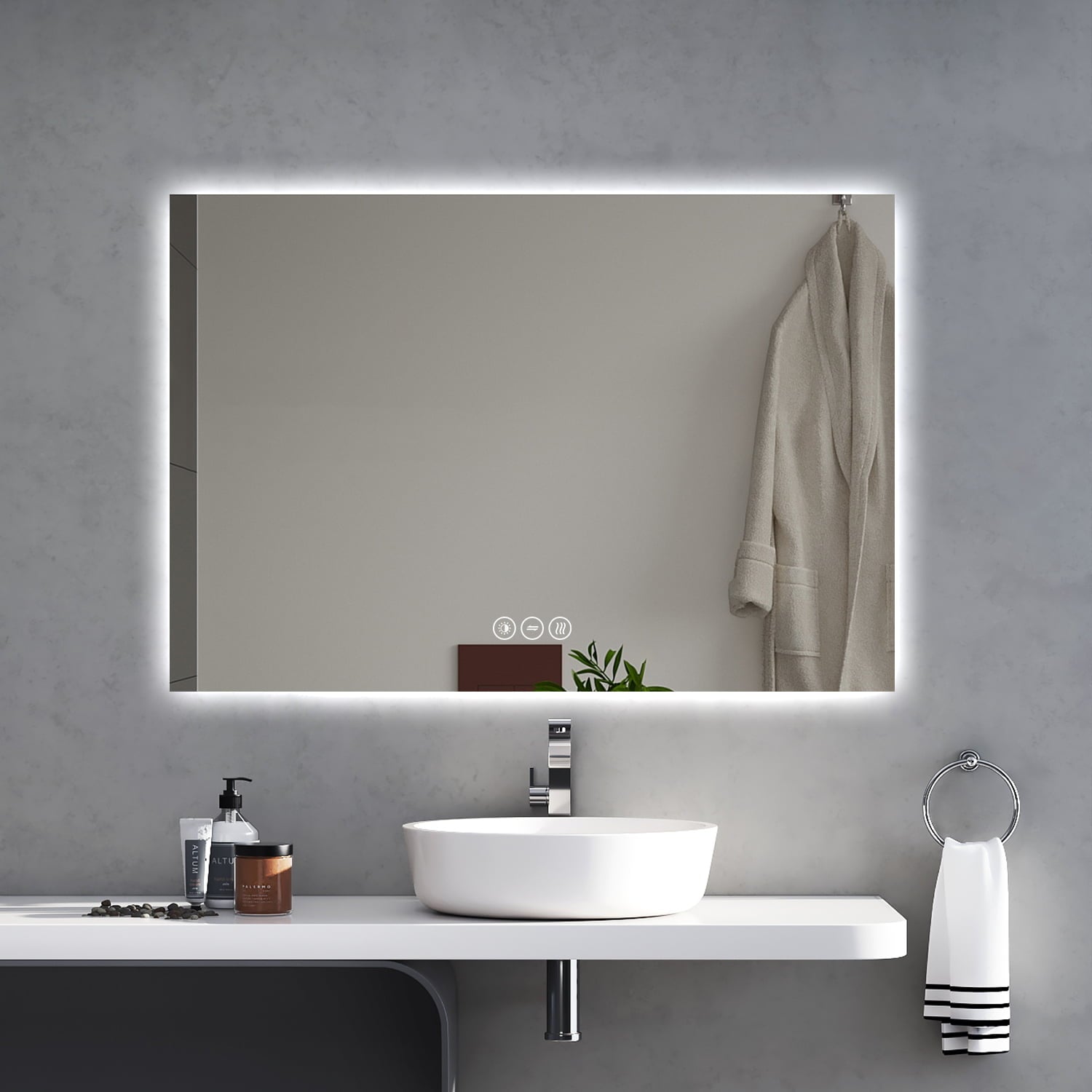 Premium Badspiegel mit Hintergrundbeleuchtung, LED, Anti-Beschlag und Touch Sensor