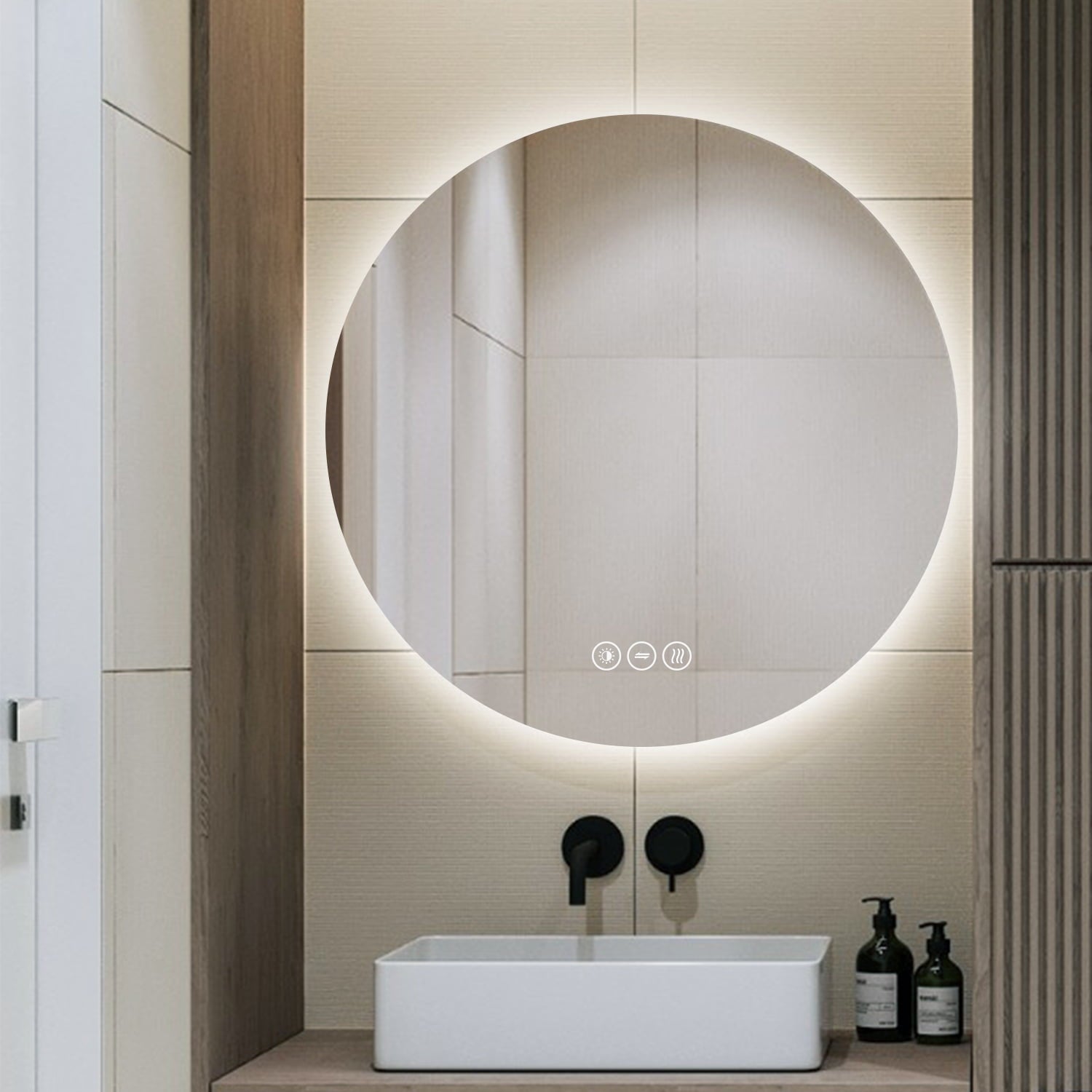 Runder Premium-Badezimmerspiegel mit LED, Anti-Beschlag und Touch Sens