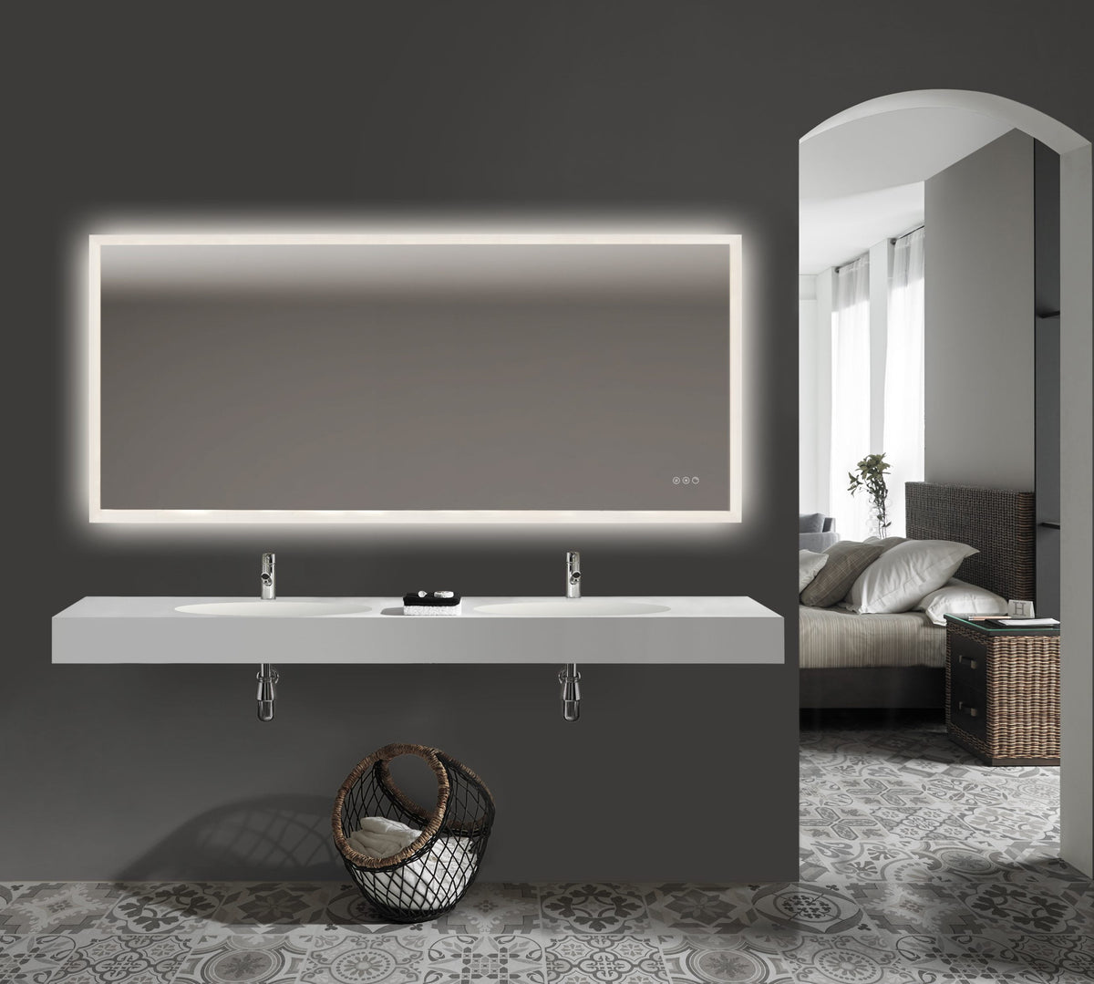 !Exklusive! Malaga LED-Spiegel mit Sensor, Dimmer, Anti-Beschlag und Farbeinstellung - mehrere Größen