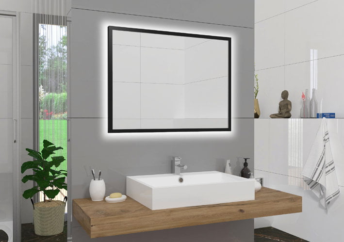 Badezimmer LED Spiegel 60×80 - Schwarzer Rahmen Hintergrundbeleuchtung
