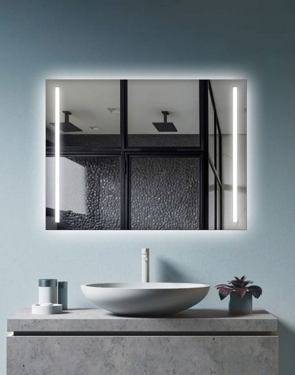 LED-Badezimmerspiegel 60×80 Sandgestrahlt Horizontal - LED-Lampenfassung