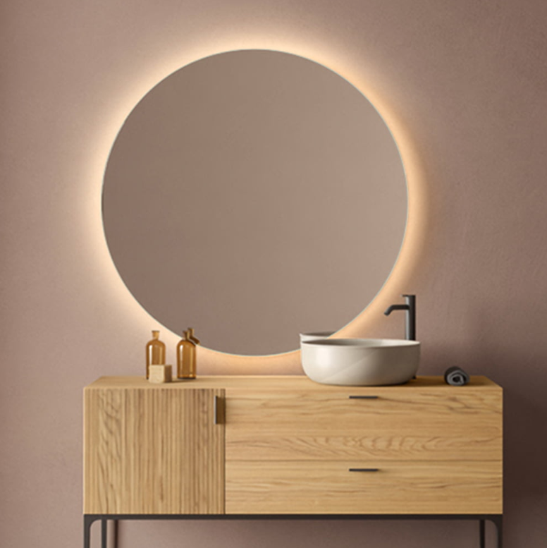 Premium runder Badspiegel mit LED für Lampenfassung