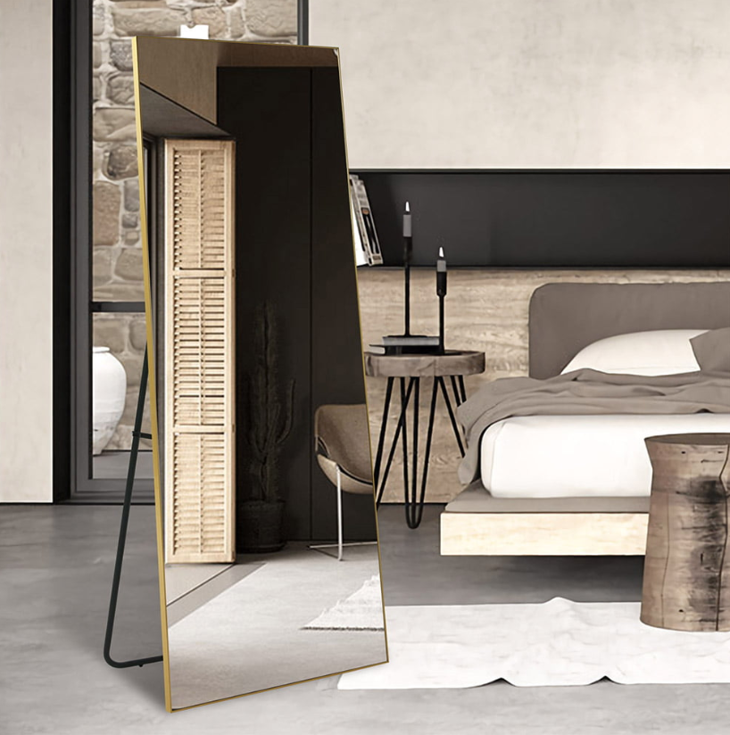 Hochwertiger Spiegel mit goldenem Aluminiumrahmen - Freistehend 70×170 cm