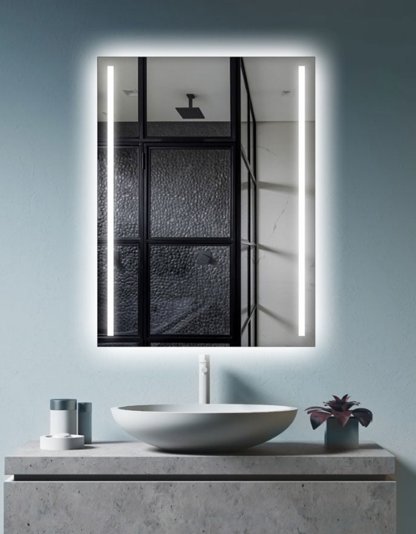 LED Badezimmerspiegel 80×60 Vertikal sandgestrahlt - LED Lampenfassung