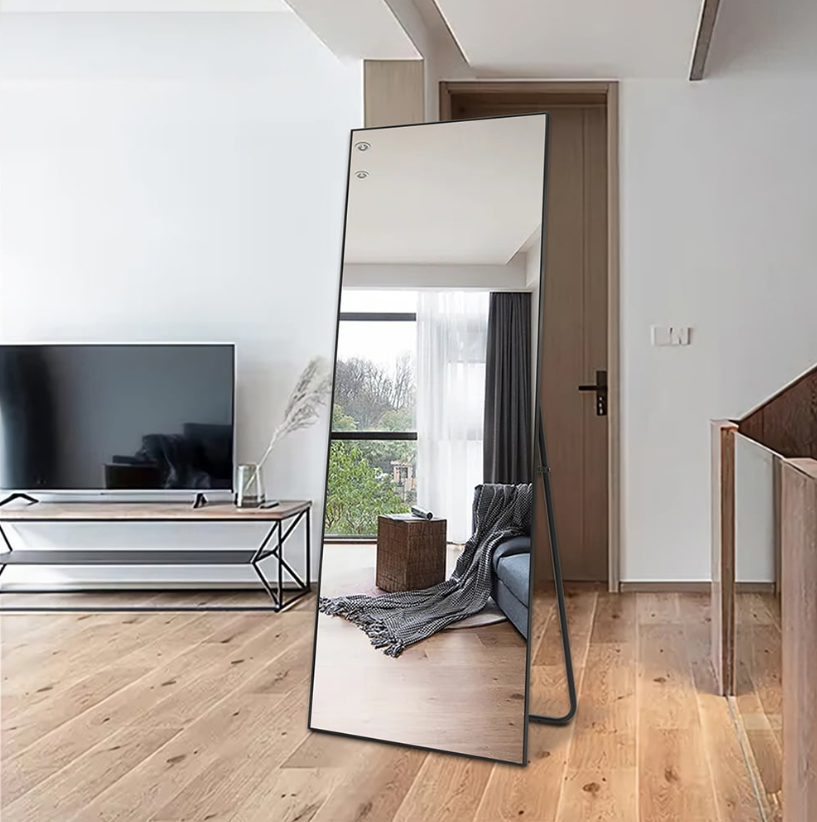 Hochwertiger Spiegel mit schwarzem Aluminiumrahmen - Freistehend 70×170 cm